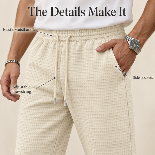 Men’s Waffle-Knit Drawstring Straight-Leg Pants