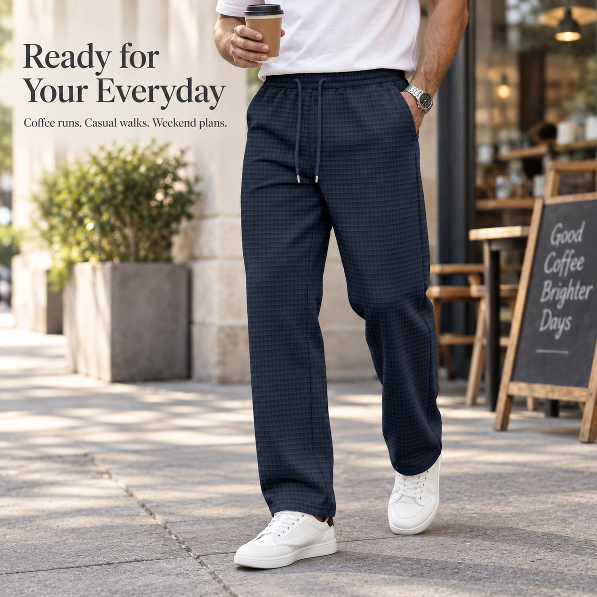 Men’s Waffle-Knit Drawstring Straight-Leg Pants
