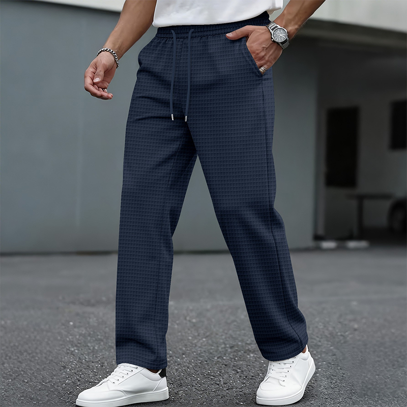 Men’s Waffle-Knit Drawstring Straight-Leg Pants